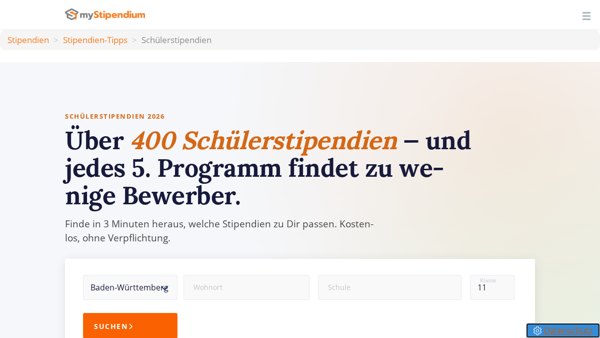 Neu auf myStipendium.de: Stipendiensuche für Schüler
